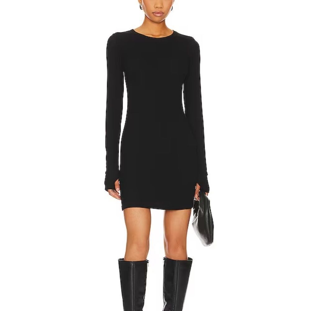 We The Free Honey Bee Thermal Crew Neck Dress Women's S  Black Ribbed Knit #3